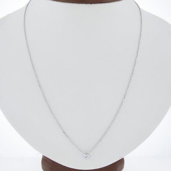 New 14K Gold.33 ctw Round Brilliant Diamond Solitaire Pendant w/ Adjustable Chai