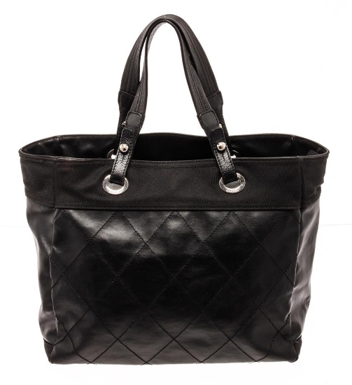 Chanel Black Quilted Coated Canvas Paris Biarritz Shoulder Bag