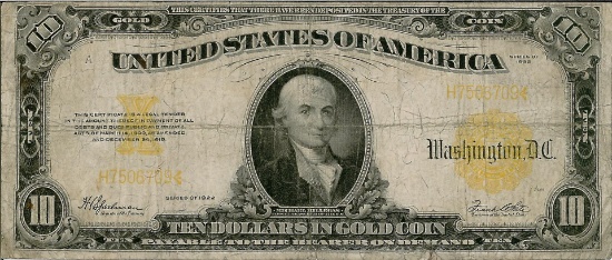 1922 $10 Gold Certificate Bank Note