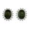 14K White Gold 3.98 ctw Oval Green Sapphire & Round Diamond Halo Stud Earrings