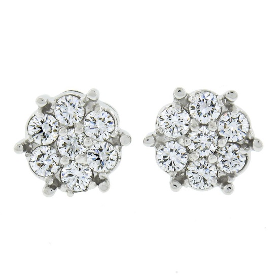 New 14k White Gold 0.55 ctw Round Brilliant Prong Diamond Cluster Stud Earrings