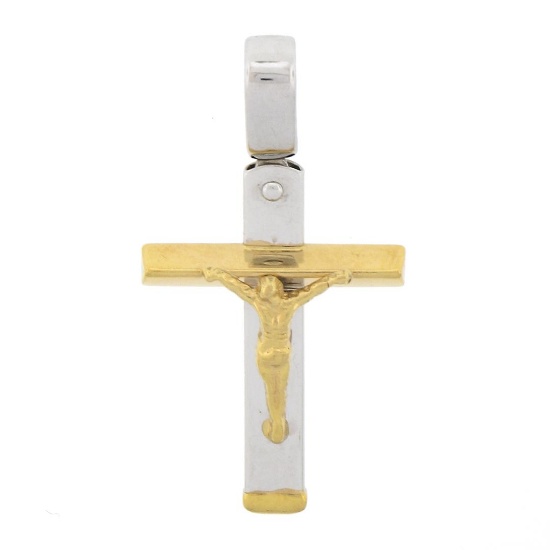 Unisex Classic 18k Two Tone Gold Polished Finish Crucifix Cross Charm Pendant