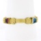 18K Gold & Bezel Set Multi Color Cabochon Gemstone Scroll Grooved Link Bracelet