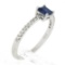 NEW 14K White Gold 0.63 ctw Square Step Cut Sapphire Solitaire & Diamond Ring
