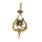 Art Nouveau 14k Gold Seed & Baroque Pearl Dangle 4 Leaf Clover Lavalier Pendant