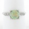 Vintage Platinum 7.6mm Prong Round Cabochon Opal Solitaire Diamond Accents Ring