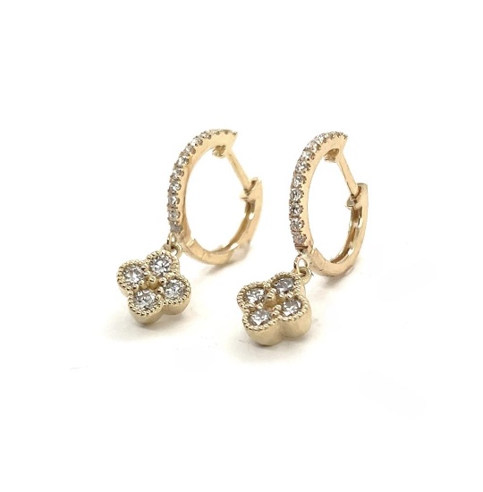 14kt YG Dia Clover Dangle Earrings