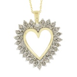 Classic 14K TT Gold 1 ctw Champagne Diamond Open Heart Pendant w/ Chain Necklace