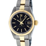Rolex Ladies 2T Yellow Gold & Stainless Steel Black Index Tapestry Oyster Band W