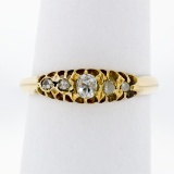 Antique Victorian 18K Gold 0.32 ctw Cushion Old Mine & Rose Cut Diamond Band Rin