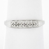 Vintage 18k White Gold 0.05 ctw Round Pave Diamond Stackable Wedding Band Ring