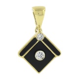 Vintage 14K Gold Inlaid Black Onyx & 0.28 ctw Bezel Round Diamond Enhancer Penda