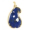 Vintage 18k Gold Large Carved & Pierced Blue Lapis Lazuli Polished Frame Pendant