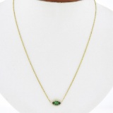 NEW 18k Gold .78 ctw GIA Marquise Emerald Solitaire Diamond Halo Pendant Necklac
