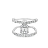 14kt WG Emerald Cut Diamond Wide Band