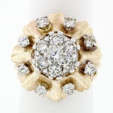 Vintage 14K TT Gold 1.67 ctw Round Brilliant Diamond Cluster Flower Cocktail Rin
