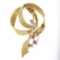 Vintage Birk 18k TT Gold Textured & Florentine Finish Pin Brooch w/ Old Cut Ruby