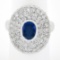 Platinum Oval Bezel Sapphire Pave Diamond Covered Milgrain Platter Cocktail Ring