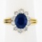 18K Gold 2.95 ctw GIA Burma No Heat Oval Blue Sapphire Diamond Halo Cocktail Rin