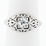 Antique Art Deco 18k Gold Dome Filigree Engraved 0.52 ctw European Diamond Ring