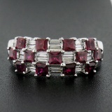 18K White Gold 2.65 ctw Square Ruby & Baguette Diamond Checkerboard Cocktail Rin