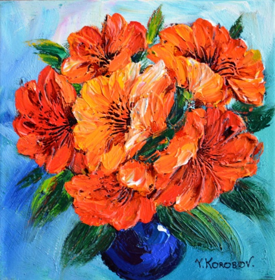 KOROBOV SORBET BOUQUET SIGNED ORIGINAL ACRYLIC