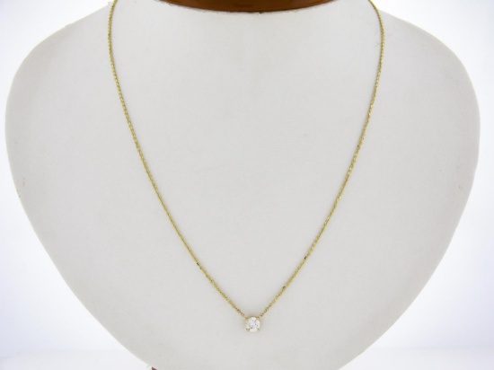 New 14K Gold .49 ctw Round Brilliant Diamond Solitaire Pendant w/ Adjustable Cha