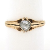 Antique Victorian Rosy Yellow Gold 5mm Rose Cut Diamond Bezel Solitaire Ring
