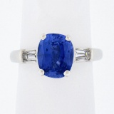 Vintage Platinum GIA Burma NO HEAT Cushion Sapphire & Diamond Engagement Ring