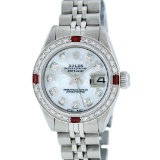 Rolex Ladies Quickset Stainless Steel White Diamond And Ruby 26MM Datejust Wrist