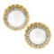 Vintage 18K Gold Large Mabe Pearl Diamond Halo Twisted Wire Work Button Earrings