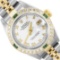 Rolex Ladies Two Tone Quickset White Roman Yellow Gold Diamond And Emerald Bezel