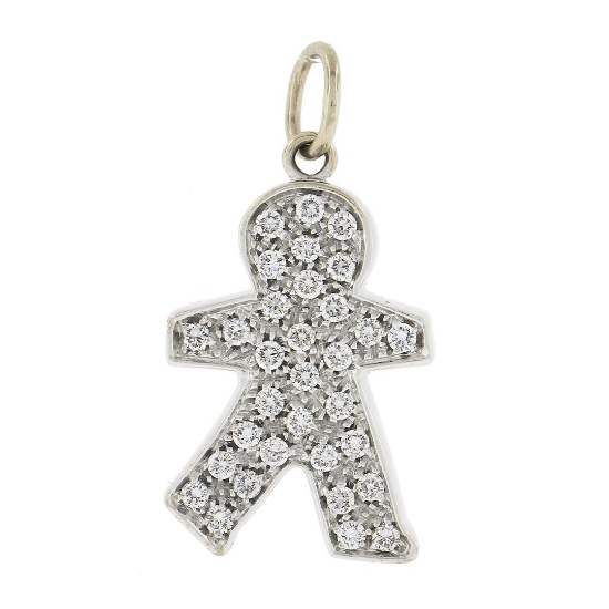 Bibigi 18k White Gold 0.55 ctw Pave Set Round Diamond Child Person Charm Pendant