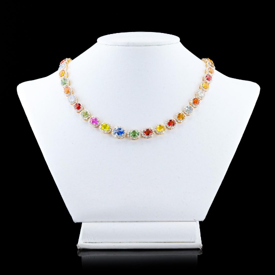 44.56 ctw MultiColor Sapphire and 8.80 ctw Diamond 14K Yellow Gold Necklace
