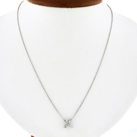 NEW Platinum 0.56 ctw Prong Marquise Diamond Flower Pendant Cable Chain Necklace