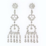 Elegant 18k White Gold 1.35 ctw Diamond Chandelier Milgrain Drop Dangle Earrings