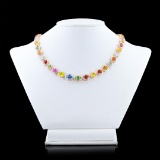 44.56 ctw MultiColor Sapphire and 8.80 ctw Diamond 14K Yellow Gold Necklace