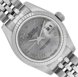 Rolex Ladies Quickset Silver Roman White Gold Bezel With Hidden Clasp Jubilee Ba
