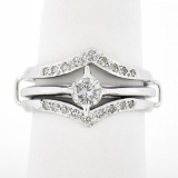 Vintage 14K White Gold 0.62 ctw Diamond Solitaire Engagement & Wedding Ring Set