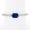 NEW 14K White Gold 0.62 ctw Rectangular Step Cut Sapphire Solitaire & Diamond Ri