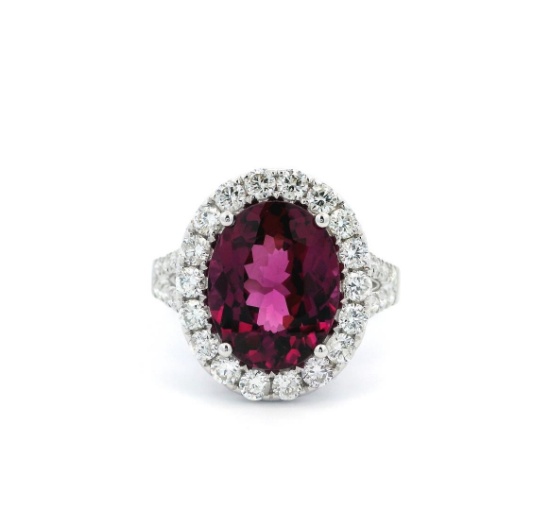 Fahsion Pink Tourmaline & Diamond Halo Ring