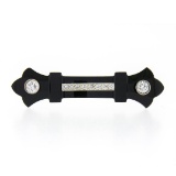 Vintage 14k Gold 1.14 ctw Diamond Carved Black Onyx Fluer De Lis Bar Pin Brooch