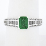 14K White Gold 1.71 ctw Emerald Cut Emerald Solitaire w/ Diamond Accents Ring