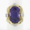 Large Vintage 18K Gold Amethyst & Diamond Twisted Wire Open Work Cocktail Ring