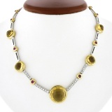 Antonini 18K TT Gold Round Bezel Citrine Diamond Ruby 16.5