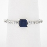 New 14k Gold 0.70 ctw Square Cut Sapphire Diamond Solitaire Stack Engagement Rin