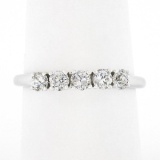 Antique 14k White Gold 0.60 ctw European Diamond Prong 5 Stone Wedding Band Ring