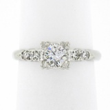 Vintage 14k White Gold 0.46 ctw Round Brilliant Diamond w/ Accents Engagement Ri
