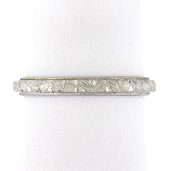 Antique Platinum 2.6mm Detailed Textured Work Eternity Stackable Band Ring