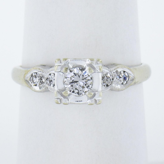 Vintage 14k White Gold 0.35 ctw Round Brilliant Diamond Solitaire Engagement Rin